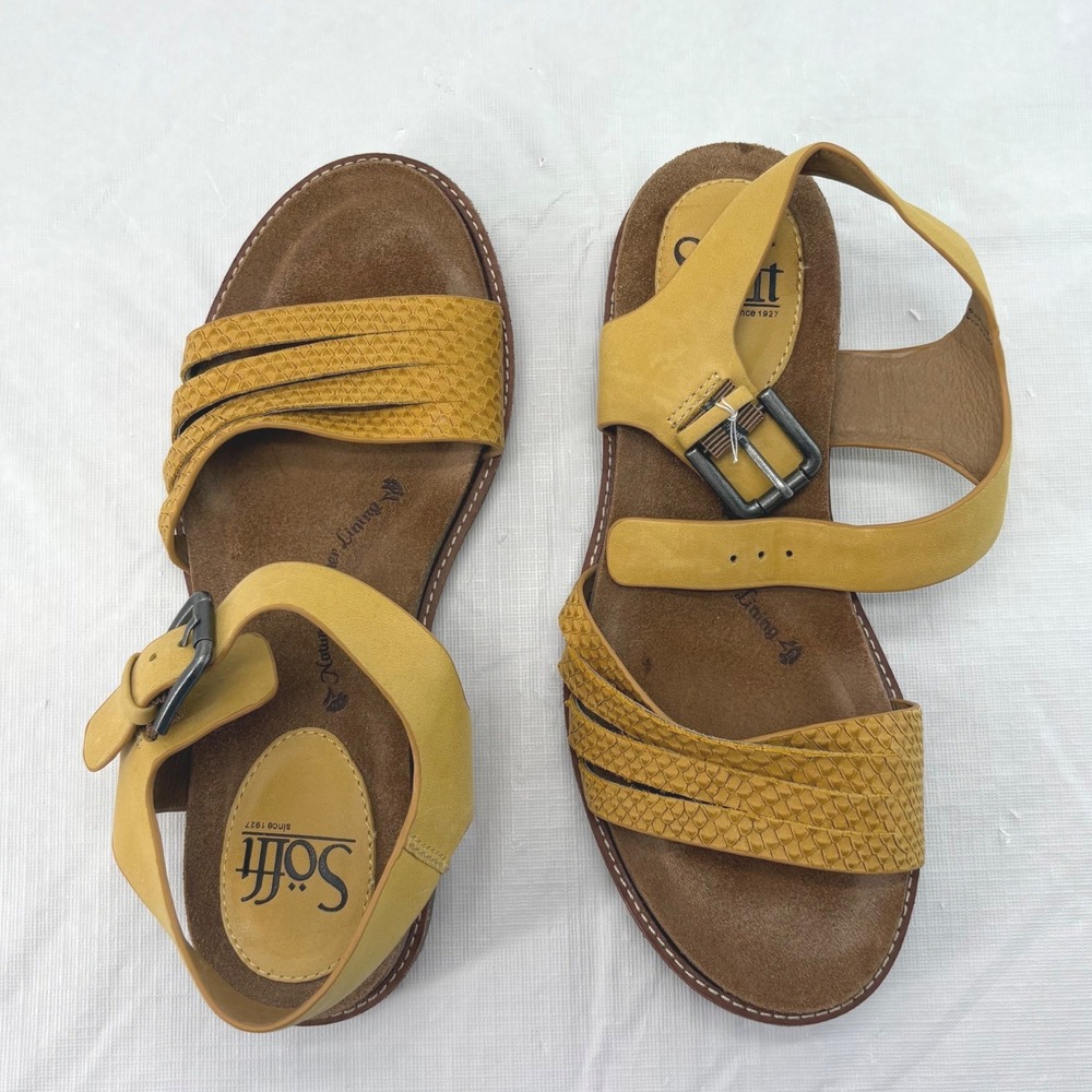 Sofft SF0042407 Mustard Yellow Leather Snake Embossed Slingback Sandals Mens 6M